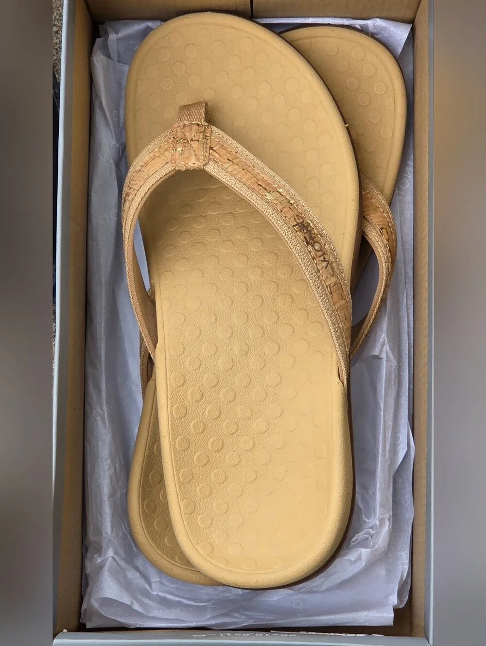 NIB Vionic Tide II Gold Cork Orthotic Flip Flop Sandals Women's Size 8